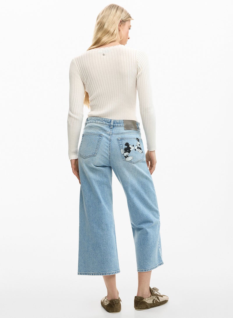DESIGUAL Straight-Cut Denim Pants With A Mickey Mouse™ Print - Image 4