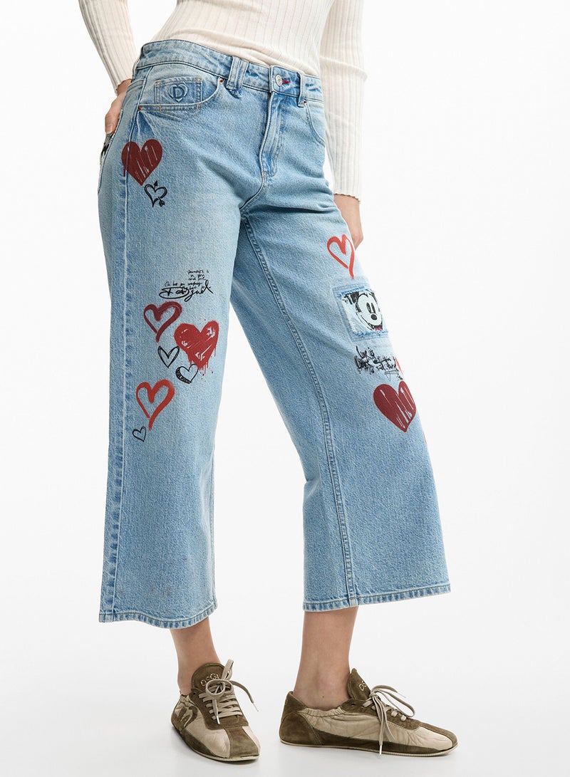 DESIGUAL Straight-Cut Denim Pants With A Mickey Mouse™ Print - Image 2