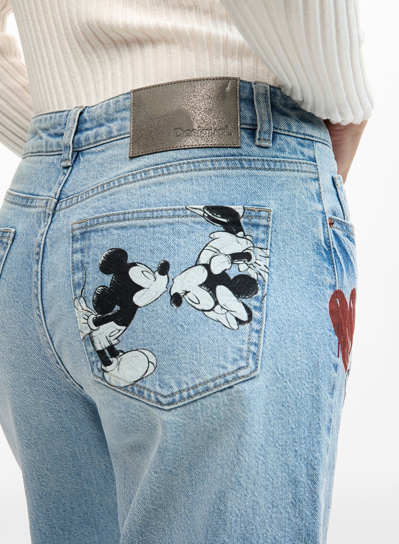 DESIGUAL Straight-Cut Denim Pants With A Mickey Mouse™ Print - Image 5