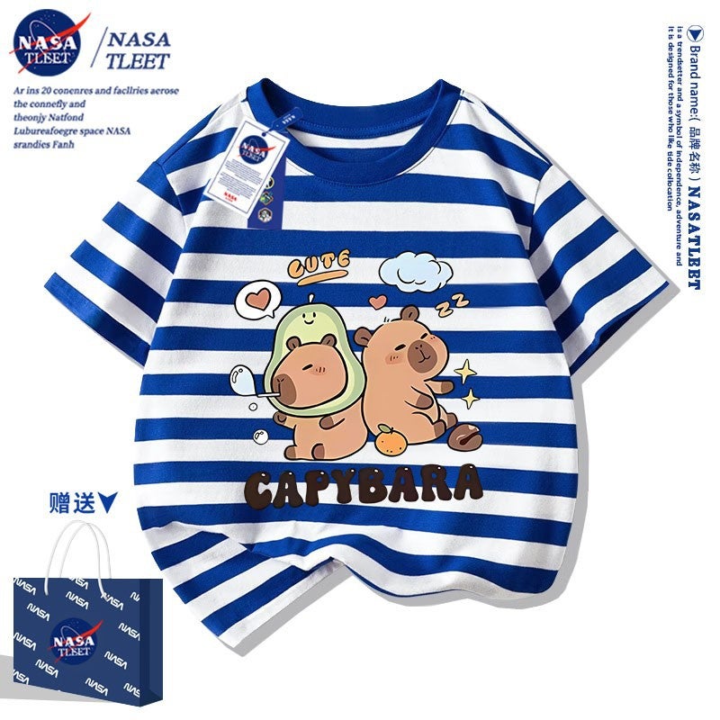 Nasa Joint Summer Primary And Secondary School Students All-Match Top New Kapi Bala Cotton Crewneck Short-Sleeved Western Style T-Shirt - Image 1