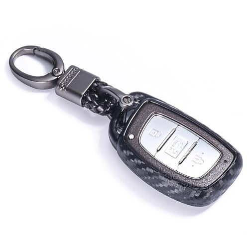 JVCV® Carbon Fiber Pattern Silicone Key Cover Compatible with Hyundai Creta i10 Grand i20 Elite i20 Active Xcent Verna 4s Tucson Elantra Grand i10 Nios 3 & 4 Button Smart Key with keychain (Black) - Image 1