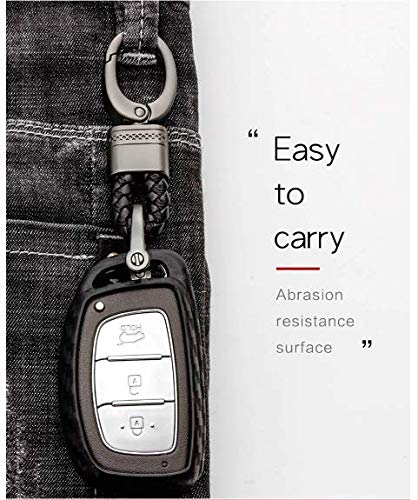 JVCV® Carbon Fiber Pattern Silicone Key Cover Compatible with Hyundai Creta i10 Grand i20 Elite i20 Active Xcent Verna 4s Tucson Elantra Grand i10 Nios 3 & 4 Button Smart Key with keychain (Black) - Image 5