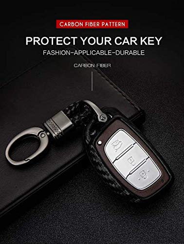JVCV® Carbon Fiber Pattern Silicone Key Cover Compatible with Hyundai Creta i10 Grand i20 Elite i20 Active Xcent Verna 4s Tucson Elantra Grand i10 Nios 3 & 4 Button Smart Key with keychain (Black) - Image 3