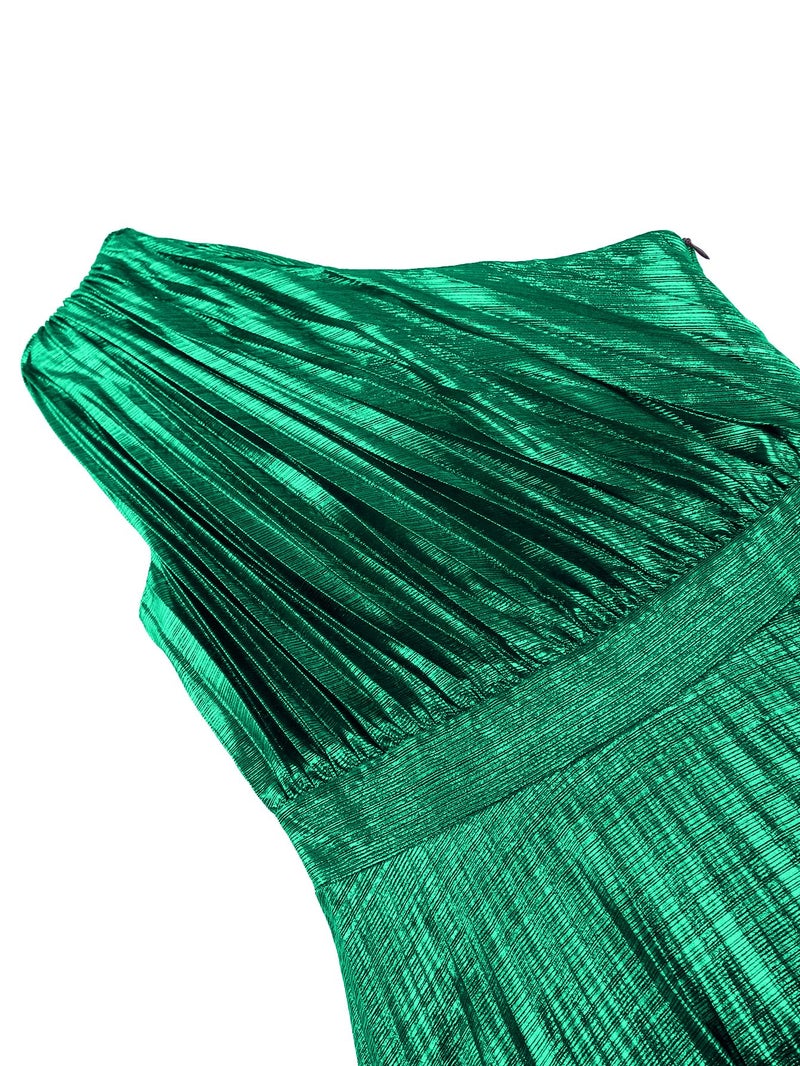 AOMEI Women's Dark Green Luxury Metallic One Shoulder Sleeveless Elegant Pleated Long Dress (XXXL,3X-Large) - Image 4