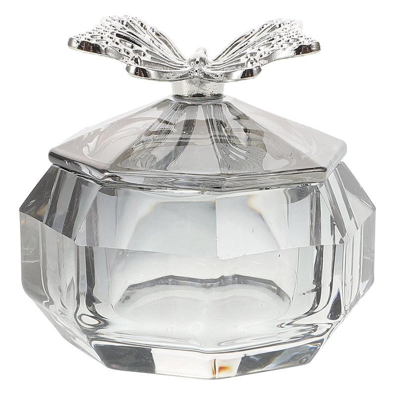 Manicure Nail Glass Cup with Lid Thickened Crystal Nail Art Dish and Brush Washing Octagonal Dark Gray Salon and Home Use - Image 1