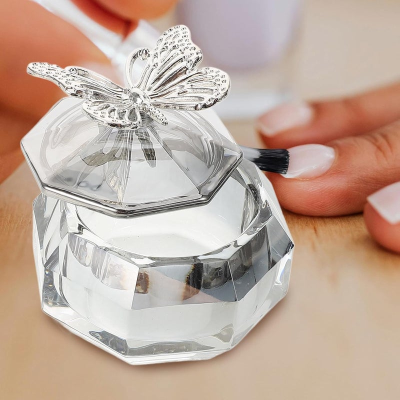 Manicure Nail Glass Cup with Lid Thickened Crystal Nail Art Dish and Brush Washing Octagonal Dark Gray Salon and Home Use - Image 5
