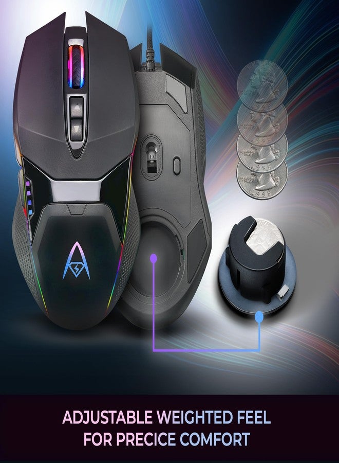 ADESSO iMouse X5 USB RGB Illuminated Gaming Mouse - 7 Buttons, Adjustable Weight, 6 Level DPI Switch up to 6400, Optical Sensor, Ergonomic Design for Right-Handed Gamers, Multi-Color LED Backlight - Image 2