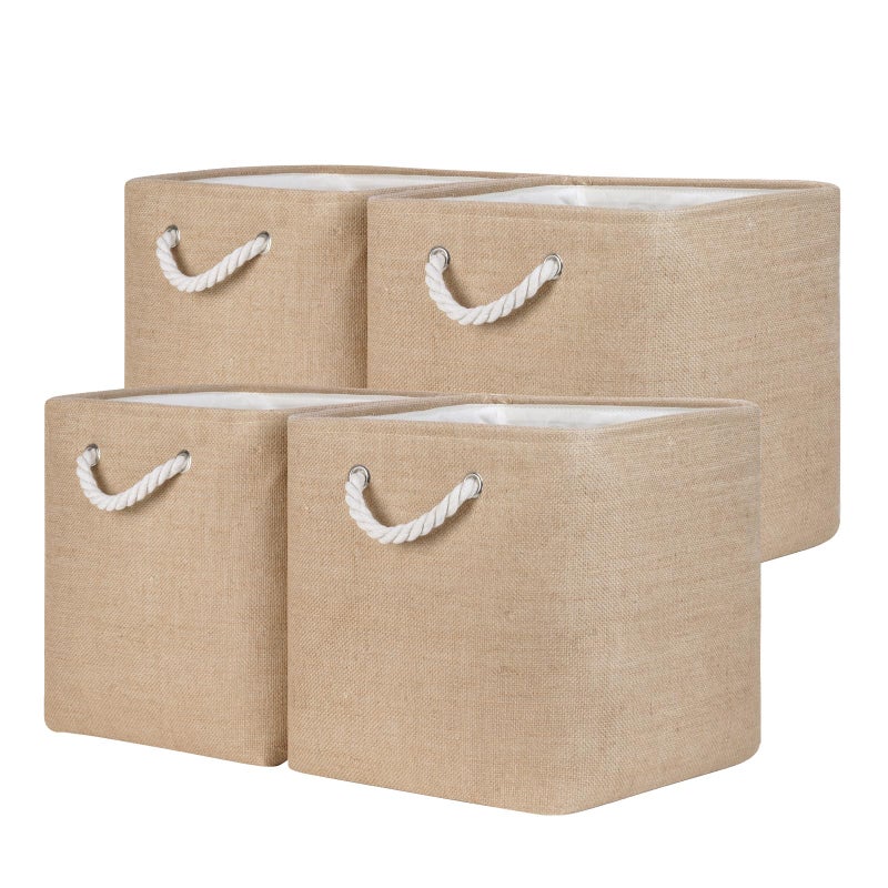 Temary Storage Baskets for Shelves 13 Inch Baskets for Gifts Empty 4 Pack Shelf Baskets Decorative Storage Baskets Cube Collapsible Storage Bins Cubes with Handles for Storage Linen Yellow - Image 2