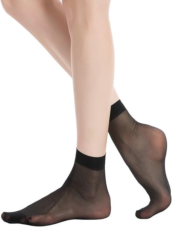 NEOBABY Ultra-Thin Summer Skinny Transparent Nylon Socks for Women/Girl's | Ankle Length Socks/Stockings | Color Black | Free Size | Pack of 5 Pairs - Image 1