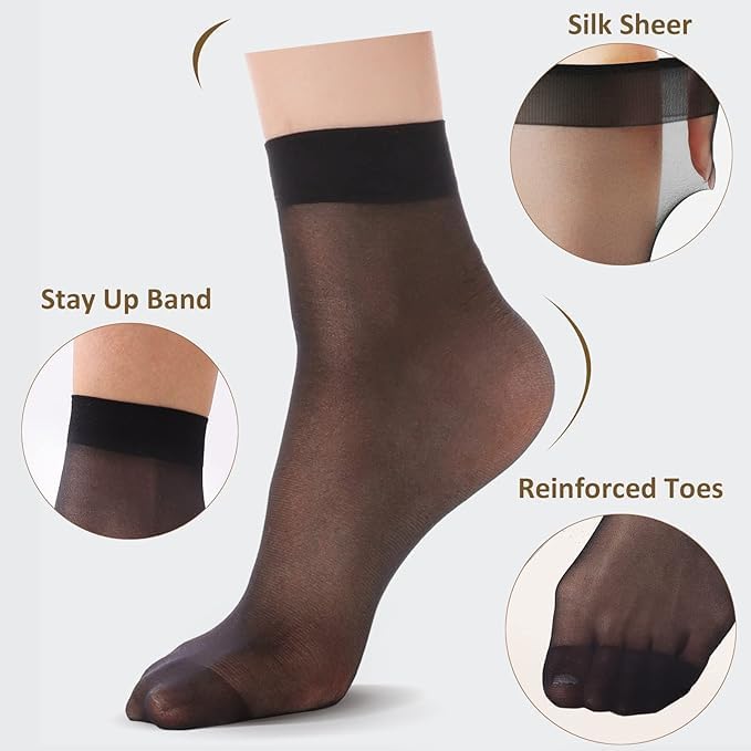 NEOBABY Ultra-Thin Summer Skinny Transparent Nylon Socks for Women/Girl's | Ankle Length Socks/Stockings | Color Black | Free Size | Pack of 5 Pairs - Image 3