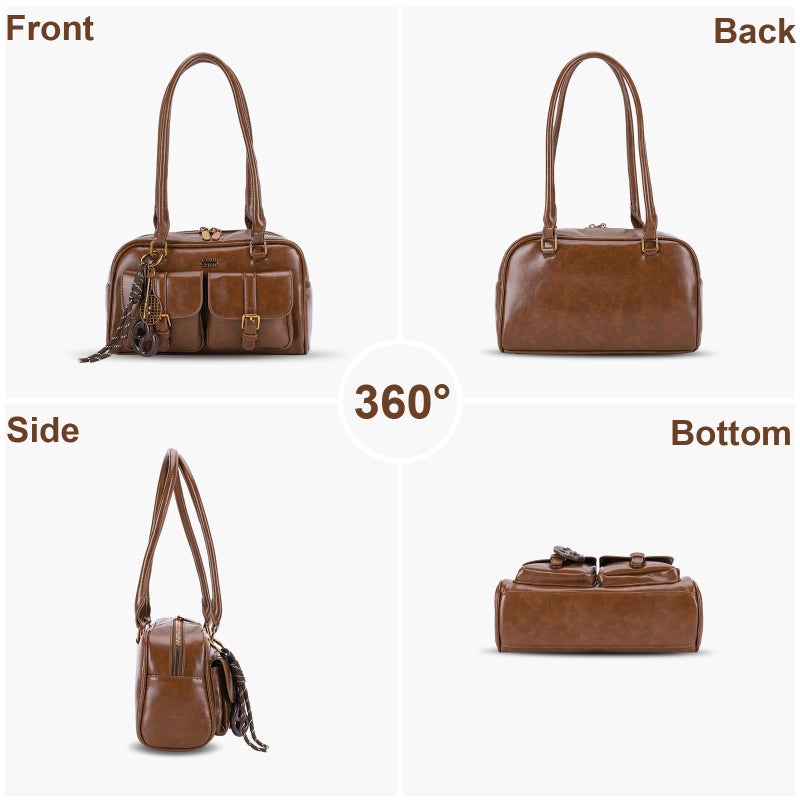HICARRY Shoulder Bag Retro Top Handle Bag Y2k 90s Multiple Pockets Designer Handbag Soft Trendy Underarm Purse - Image 3