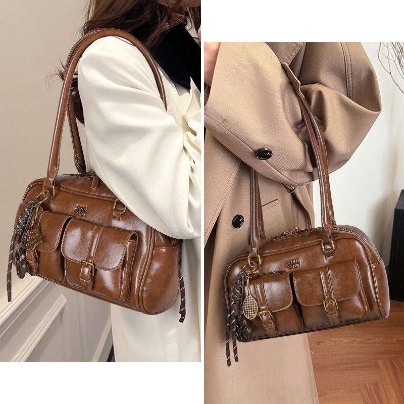 HICARRY Shoulder Bag Retro Top Handle Bag Y2k 90s Multiple Pockets Designer Handbag Soft Trendy Underarm Purse - Image 2