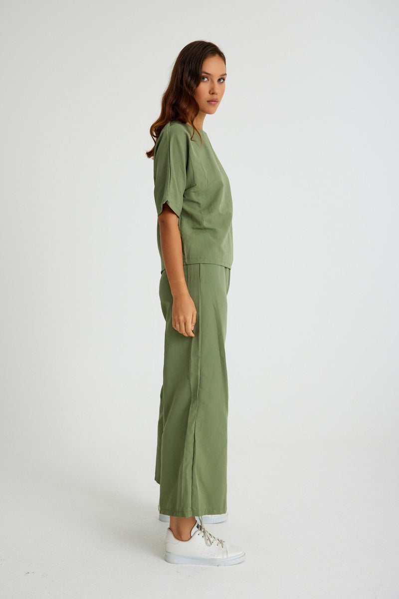 Barbora Linen Casual Comfortable Elastic Waist Women's Two Piece Set Bottom Top LN10HAKI7  - Image 2