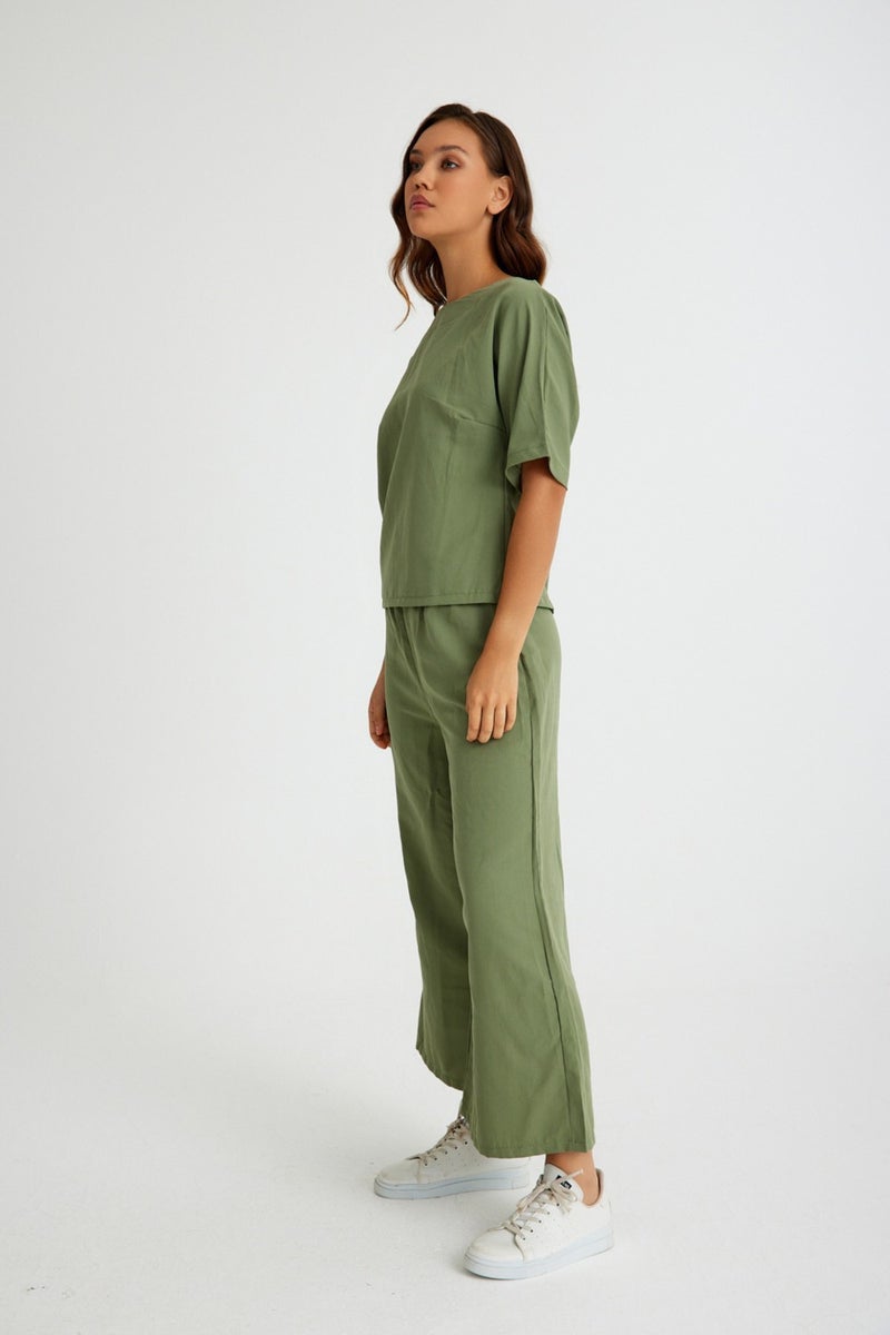 Barbora Linen Casual Comfortable Elastic Waist Women's Two Piece Set Bottom Top LN10HAKI7  - Image 4