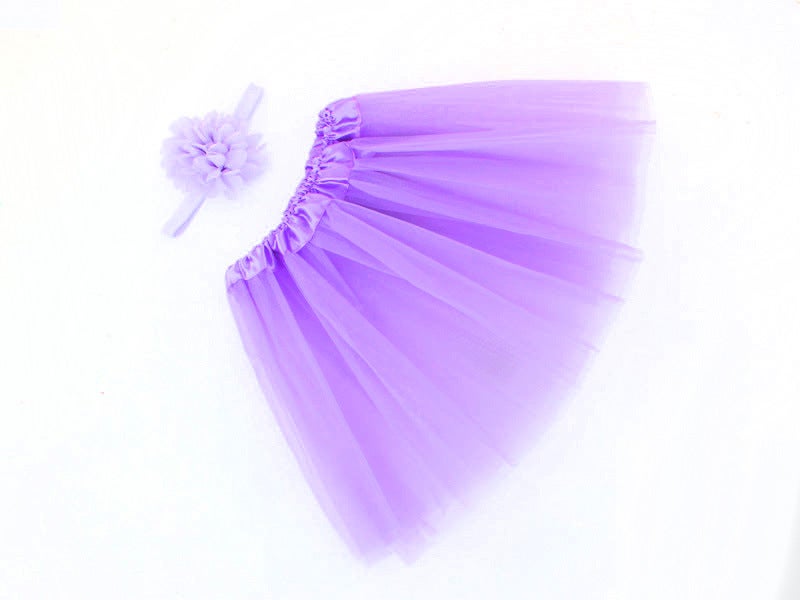 Generic Kids Chiffon Flower Tutu Skirt Set Lavender