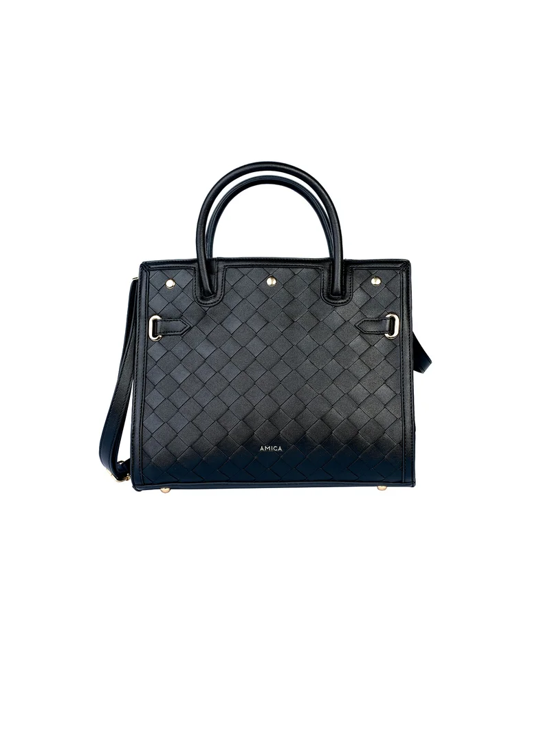 AMICA Makeda Ladies Weaved Leather Satchel Handbag with top handles