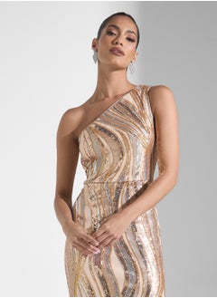 Adrianna Papell Embellished Side Slit One Shoulder Dress  - Image 3