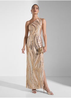 Adrianna Papell Embellished Side Slit One Shoulder Dress  - Image 5