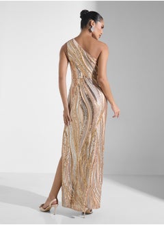 Adrianna Papell Embellished Side Slit One Shoulder Dress  - Image 2