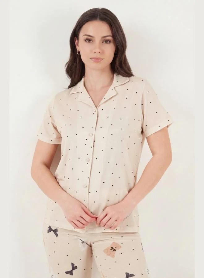 Lela  Lela Patterned Regular Fit Buttoned Short-Sleeved Soft Textured Pajama Set for Women PAJAMAS SET 65770110 for Women | Best Price UAE
