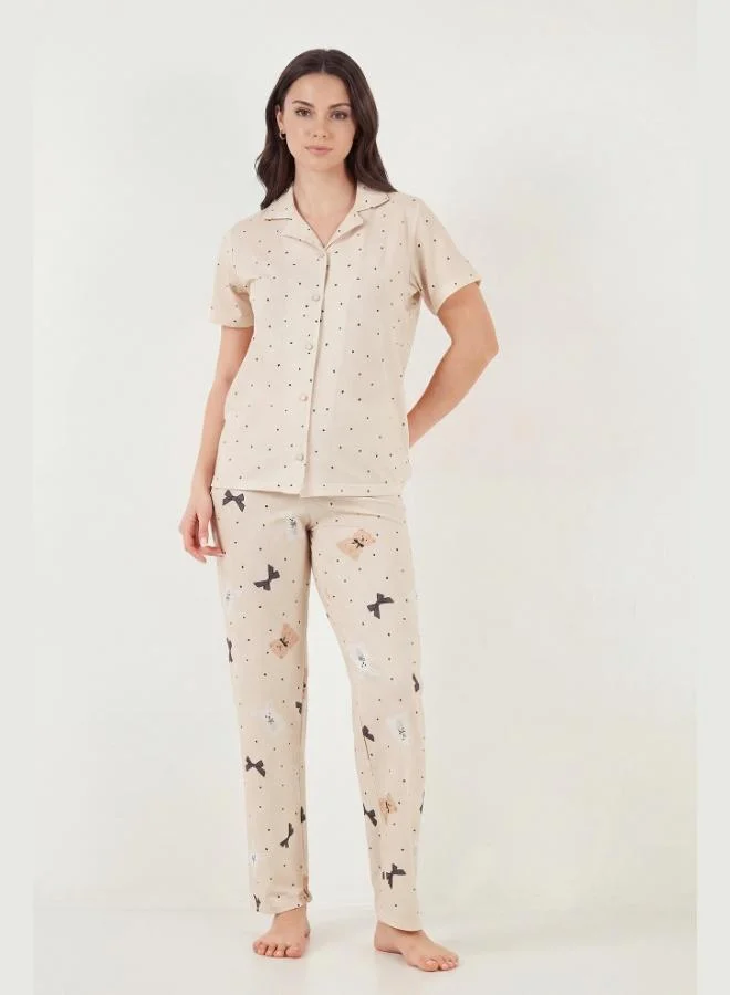 Lela Lela Patterned Regular Fit Buttoned Short-Sleeved Soft Textured Pajama Set for Women PAJAMAS SET 65770110