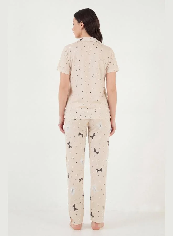 Lela  Lela Patterned Regular Fit Buttoned Short-Sleeved Soft Textured Pajama Set for Women PAJAMAS SET 65770110 for Women | Best Price UAE
