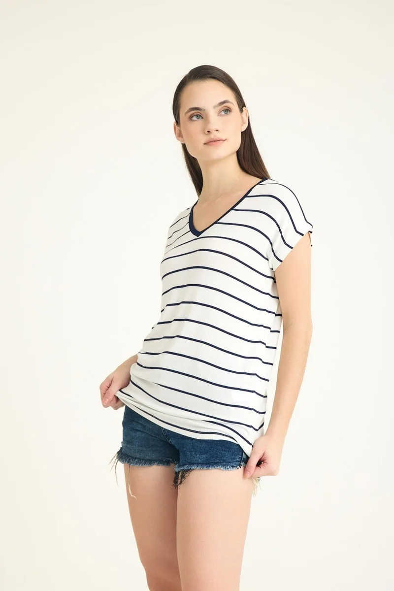 Cotenconcept V Neck Striped Mercerized Flowy T-Shirt