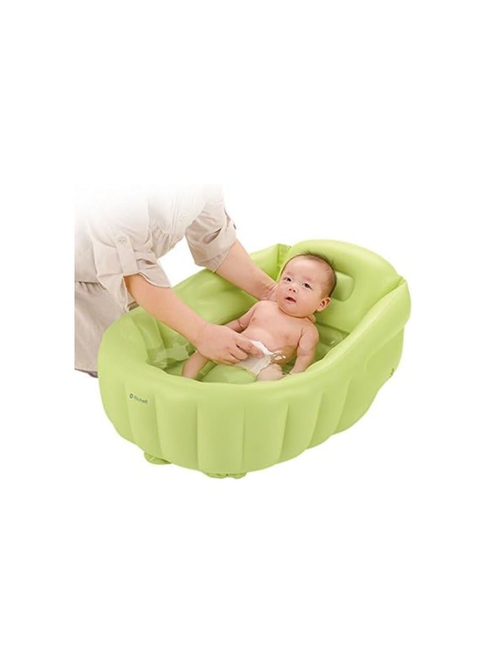 ريشيل حوض استحمام قابل للنفخ للأطفال باللون الأخضر - حوض استحمام محمول من ريتشل للأطفال حديثي الولادة والأطفال الصغار | مقعد داعم مريح، قابل للطي، مانع للانزلاق - مناسب للسفر - Image 3