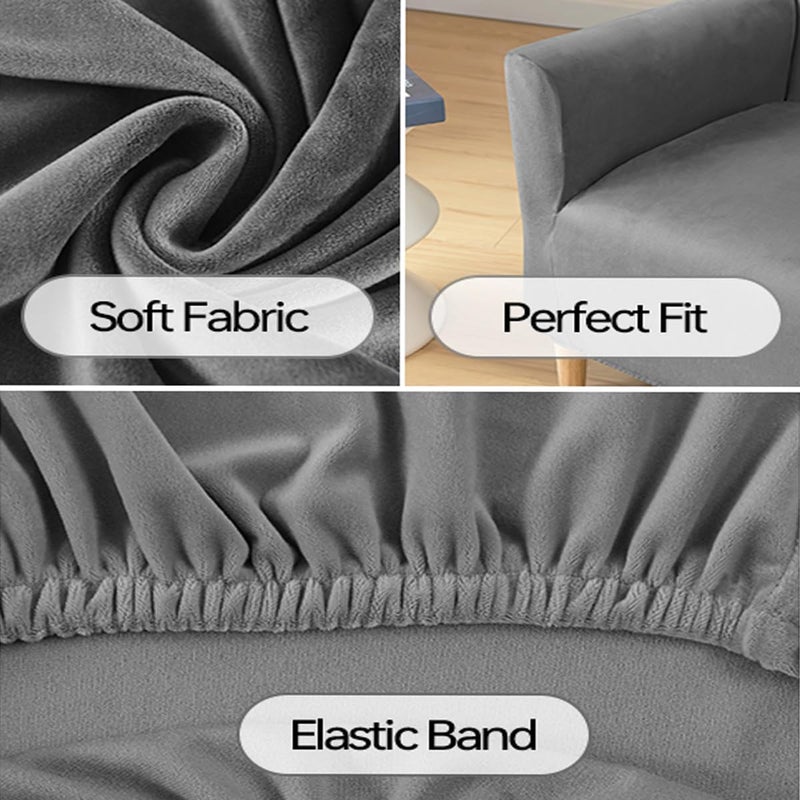 SONNACH Stretch Chair Covers with Arms 1-Piece Banquet Armchair Slipcover Velvet Mid Century Modern Armchair Slipcover Anti-Slip Furniture Protector for Living Room Friendly for Kids Pets (Dark Grey) - Image 5