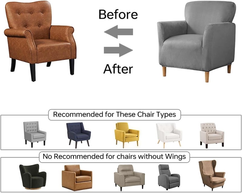 SONNACH Stretch Chair Covers with Arms 1-Piece Banquet Armchair Slipcover Velvet Mid Century Modern Armchair Slipcover Anti-Slip Furniture Protector for Living Room Friendly for Kids Pets (Dark Grey) - Image 4