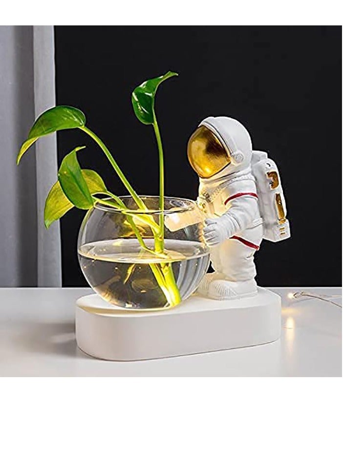 Excefore Astronaut Planter Spaceman Glass Vase Astronaut Resin Hydroponics Flower Vases Led Light Nordic Modern Succulent Flower Pot Creative Decor White for Home Office Table - Image 1