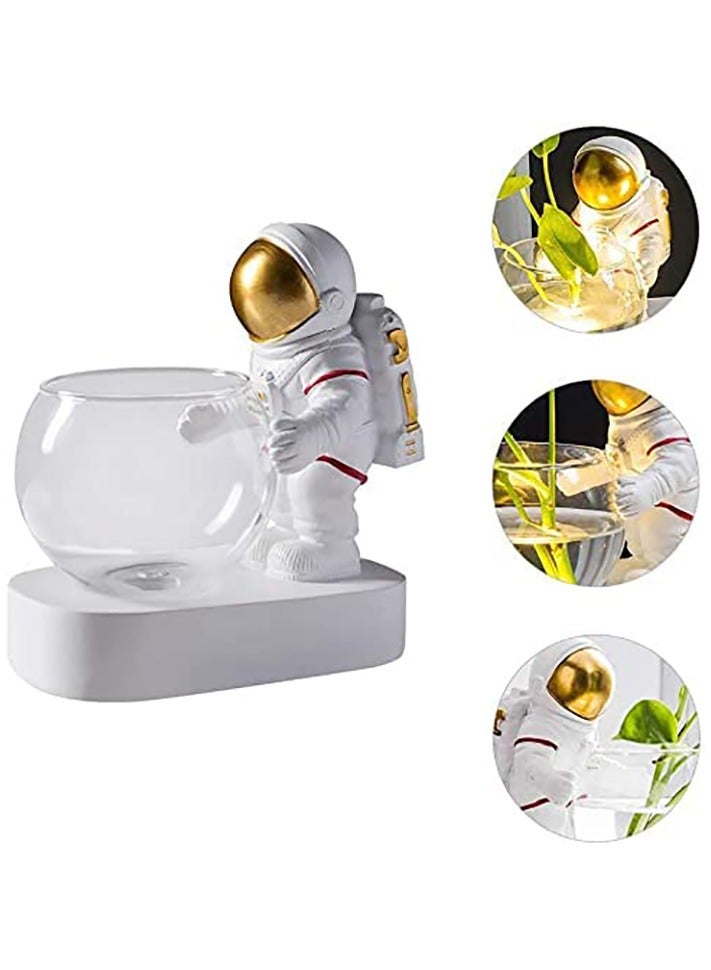 Excefore Astronaut Planter Spaceman Glass Vase Astronaut Resin Hydroponics Flower Vases Led Light Nordic Modern Succulent Flower Pot Creative Decor White for Home Office Table - Image 5