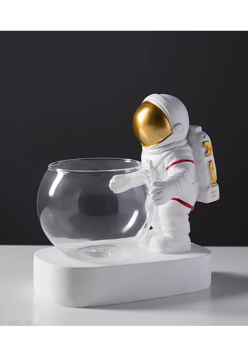 Excefore Astronaut Planter Spaceman Glass Vase Astronaut Resin Hydroponics Flower Vases Led Light Nordic Modern Succulent Flower Pot Creative Decor White for Home Office Table - Image 2