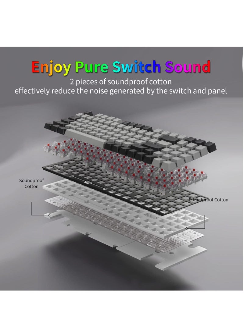 94 keys Gasket Mechanical Keyboard, Wired Red Switch Gaming Keyboard with Number Pad and Soundproof Cotton,RGB Backlit Keyboard for PC/Computer