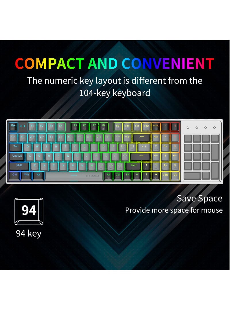 94 keys Gasket Mechanical Keyboard, Wired Red Switch Gaming Keyboard with Number Pad and Soundproof Cotton,RGB Backlit Keyboard for PC/Computer