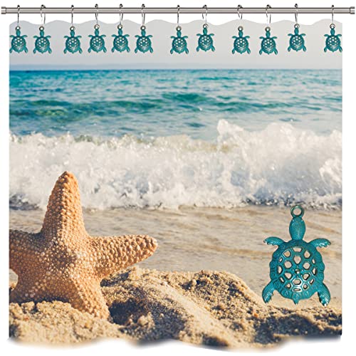 Aimoye Nautical Green Sea Turtles Beach Theme Shower Curtain Hooks, Blue Ocean Decor Shower Hooks for Shower Curtain, Tropical Shower Curtain Rings Rust Proof Shower Curtain Hanger Clips - Image 2