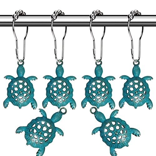 Aimoye Nautical Green Sea Turtles Beach Theme Shower Curtain Hooks, Blue Ocean Decor Shower Hooks for Shower Curtain, Tropical Shower Curtain Rings Rust Proof Shower Curtain Hanger Clips - Image 1