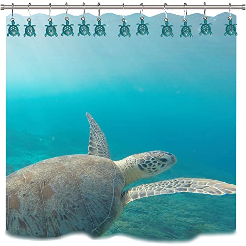Aimoye Nautical Green Sea Turtles Beach Theme Shower Curtain Hooks, Blue Ocean Decor Shower Hooks for Shower Curtain, Tropical Shower Curtain Rings Rust Proof Shower Curtain Hanger Clips - Image 5