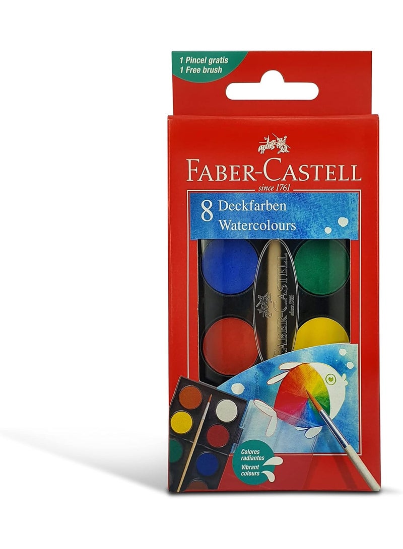 FABER-CASTELL Watercolors Set, 8 Colors 24mm Pans, Water Soluble with Brush - Image 3