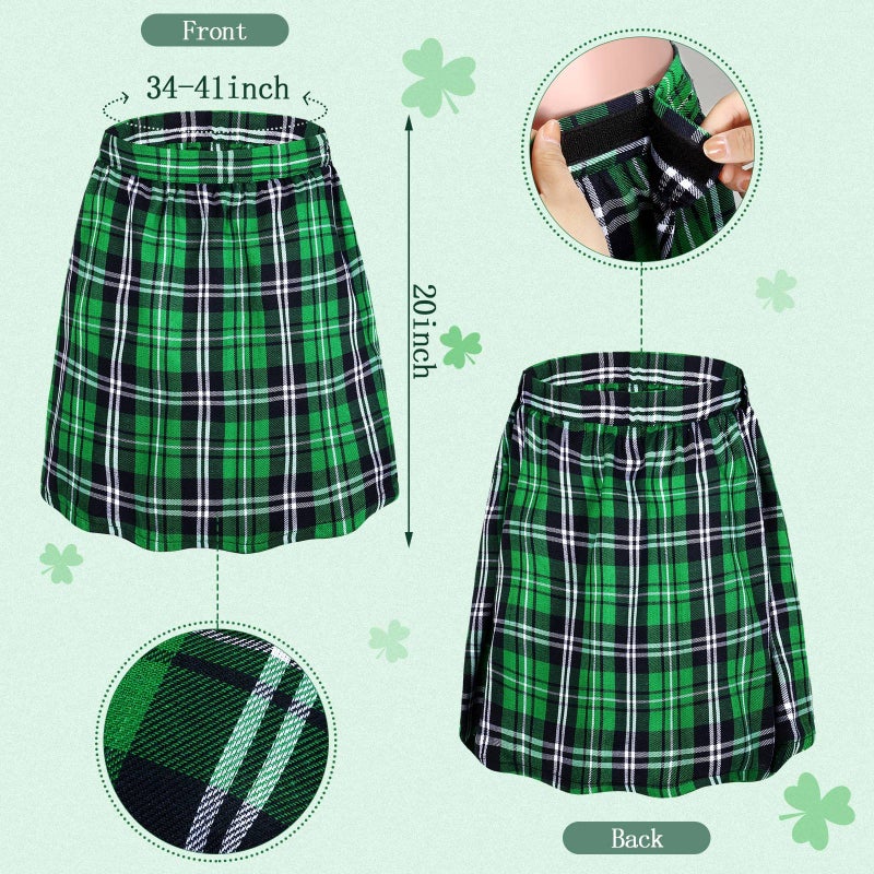Funtery 2 Pcs St. Patrick's Day Costume Kit Irish Plaid Green Kilt for Men Scottish Tam with Pompom Tartan Skirt Kilts St Patricks Day Scottish Hat for Men Women - Image 3