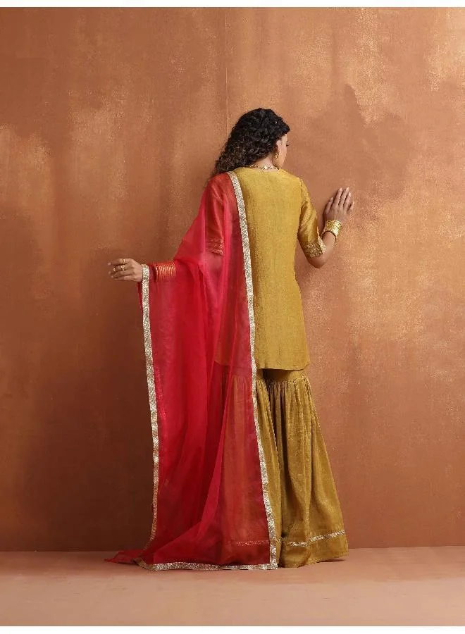 trueBrowns Gold Tissue Sharara Dupatta Set