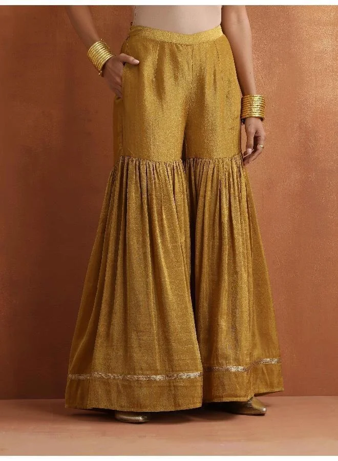 trueBrowns Gold Tissue Sharara Dupatta Set