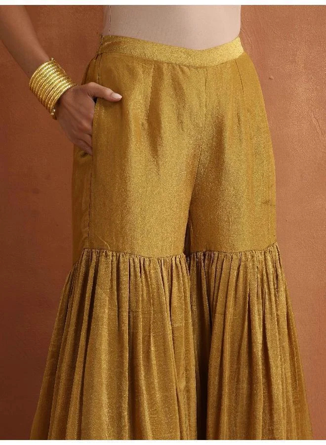 trueBrowns Gold Tissue Sharara Dupatta Set