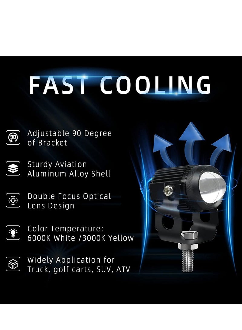 واي آند دي Motorcycle Driving Light LED High Low Beam Yellow White Fog 3 Modes Adjustable Bracket IP67 Waterproof 60W 3575SMD DC 9-30V Work Lamp Compatible with Tractor Truck Car SUV 2Pcs Black  - Image 3