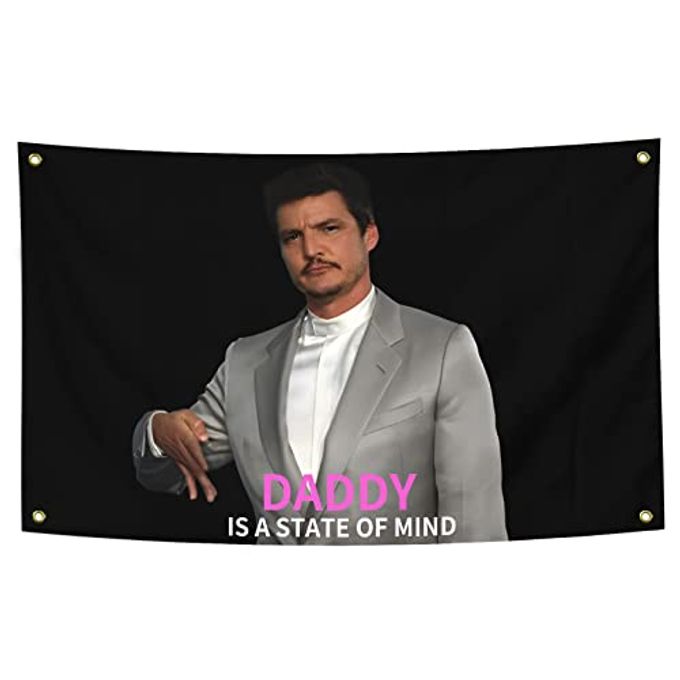 BIiaiue Pedro Pascal Flag I'm Your Daddy Tapestry Funny Poster Durable Man Cave Wall Flag with Brass Grommets 3x5 Feet for College Dorm Room Decor,Outdoor,Bedroom, Parties gifts, travel, filming,events,festivals.. (black) - Image 4