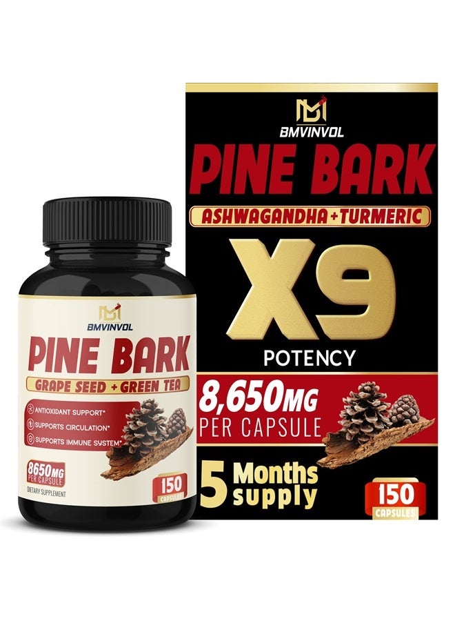 (5 Months Supply) Pine Bark Extract Capsules 8650 mg - Supports Heart Health, Circulatory Health, Skincare - Made with Ashwagandha, Green Tea, Garcinia Cambogia and Others