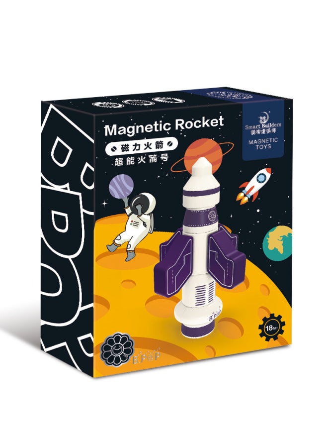 Children's Magnetic Building Blocks Rocket Puzzle Galaxy Guard Diy Assembled Building Blocks 1-3 Years Old Boys Toys-Specifications:Super Rocket  - Image 1