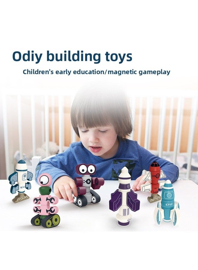 Children's Magnetic Building Blocks Rocket Puzzle Galaxy Guard Diy Assembled Building Blocks 1-3 Years Old Boys Toys-Specifications:Super Rocket  - Image 3