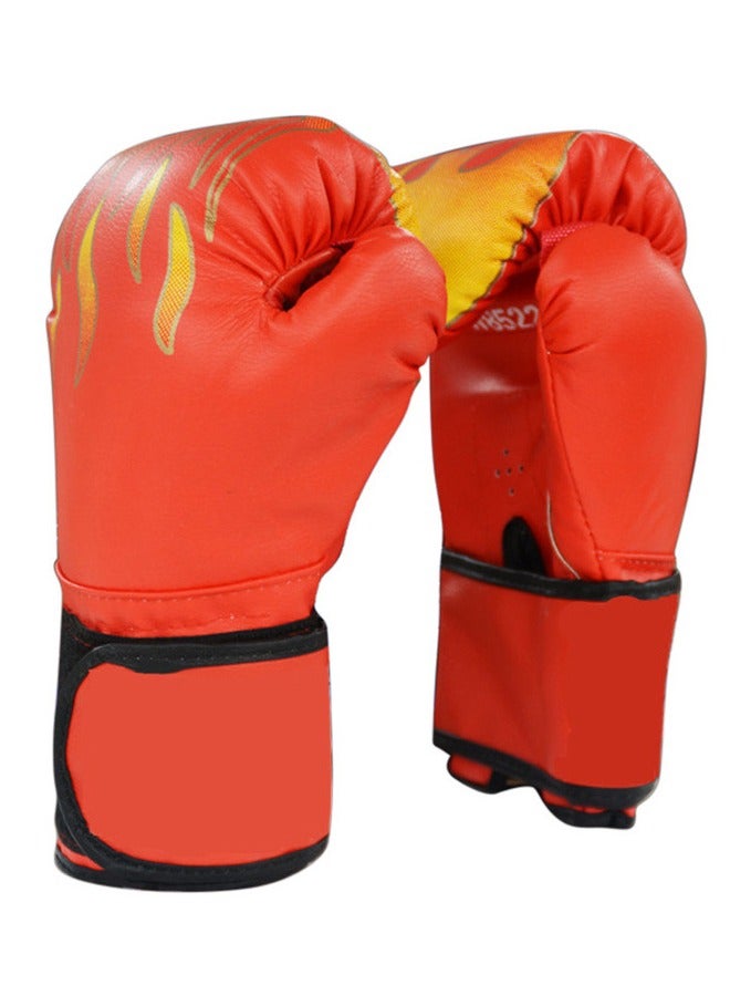 Professional Boxing Gloves for Adults, Breathable Mesh and Durable PU Leather, Red Flame Theme – Ideal for Punching Bag, Kickboxing, Muay Thai and MMA