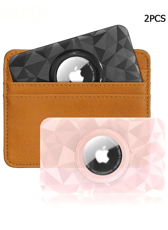 2-Pack Ultra-Thin Airtag Wallet Holders - Sleek and Compact Card Cases Designed Specifically for Air Tag - Ideal for Use in Purses, Handbags, Backpacks, Wallets, and Clutch Bags - for Passport Holder for Travel Women - Black/Clear Pink - Image 1